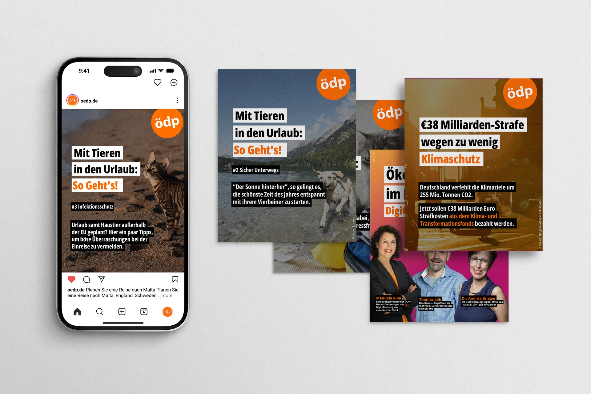 Social-Media-Mockup der ÖDP – Instagram-Feed und Kachel-Serien