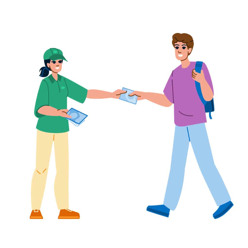 Das Verteilen von Flyer ist eine Art Wahlwerbung zu machen während des Bürgermeister Wahlkampfes